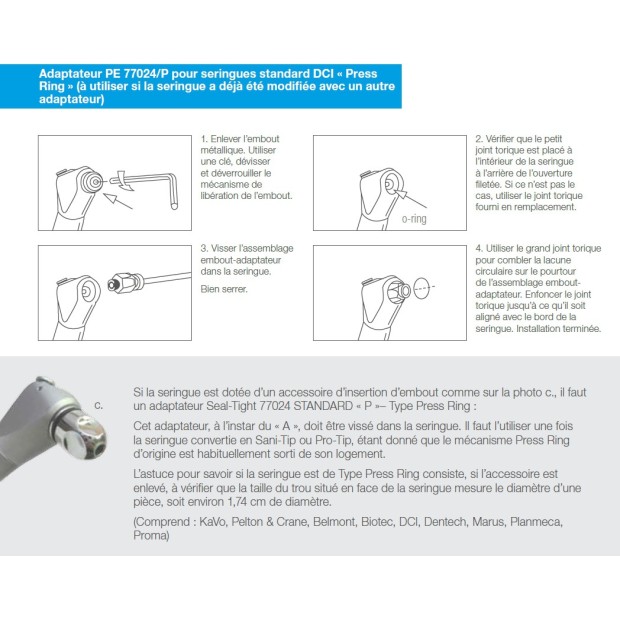 ADAPTATEUR SEAL-TIGHT KERR POUR SERINGUE STANDARD DCI "PRESS RING"